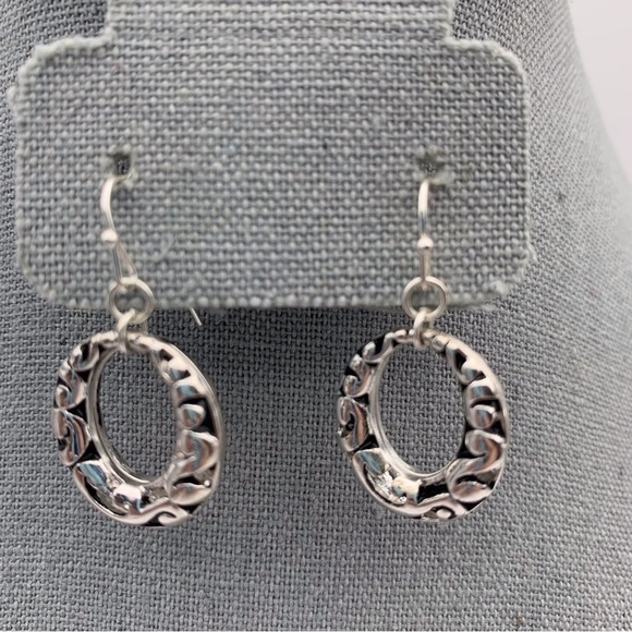 Black and Silver Tone Swirl Design Dangle Hoop Earrings - Picture 1 of 6